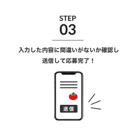 入力した内容に間違いがないか確認し送信して応募完了！